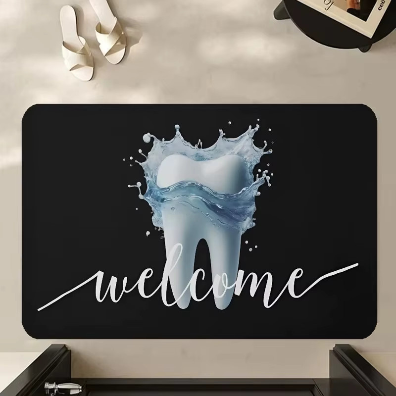 VIKAMA Lustige Fußmatte mit Zahnschutz-Motiv, rutschfester Teppich mit Dental-Design für Badezimmer, Schlafzimmer und Hauseingang - Bild 2