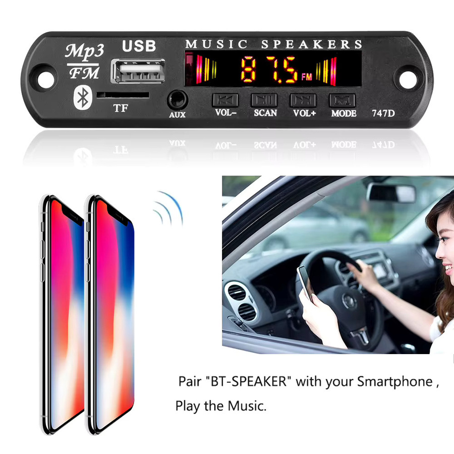 Kebidu Bluetooth 5.3 Car Kit Drahtloser MP3 Decoder Audio Modul für 12V mit USB, AUX, TF und Radio in Schwarz - Bild 2