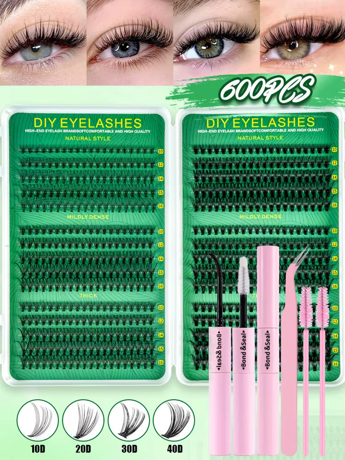 600-teiliges D-Curl Fluffy Cluster-Wimpern-Set, 10–16 mm, Black, Natürlich - Bild 6