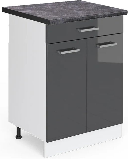 Vicco Küchenunterschrank R-Line in Anthrazit Hochglanz und Weiß mit Schubladen, Breite: 60 cm, Höhe: 81,6 cm, Tiefe: 60 cm - Bild 1