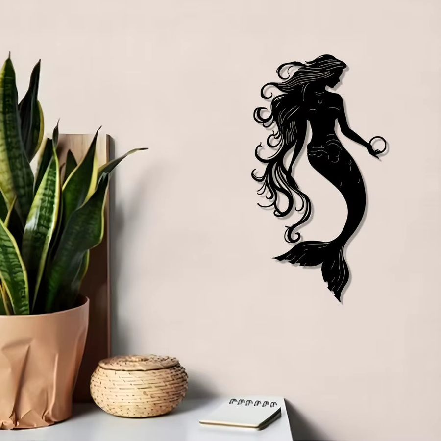 CIFBUY Meerjungfrau Metallwandkunst in Schwarz, Witterungsbeständige Eisenskulptur für Garten und Schlafzimmer mit maritimen Motiven - Bild 4