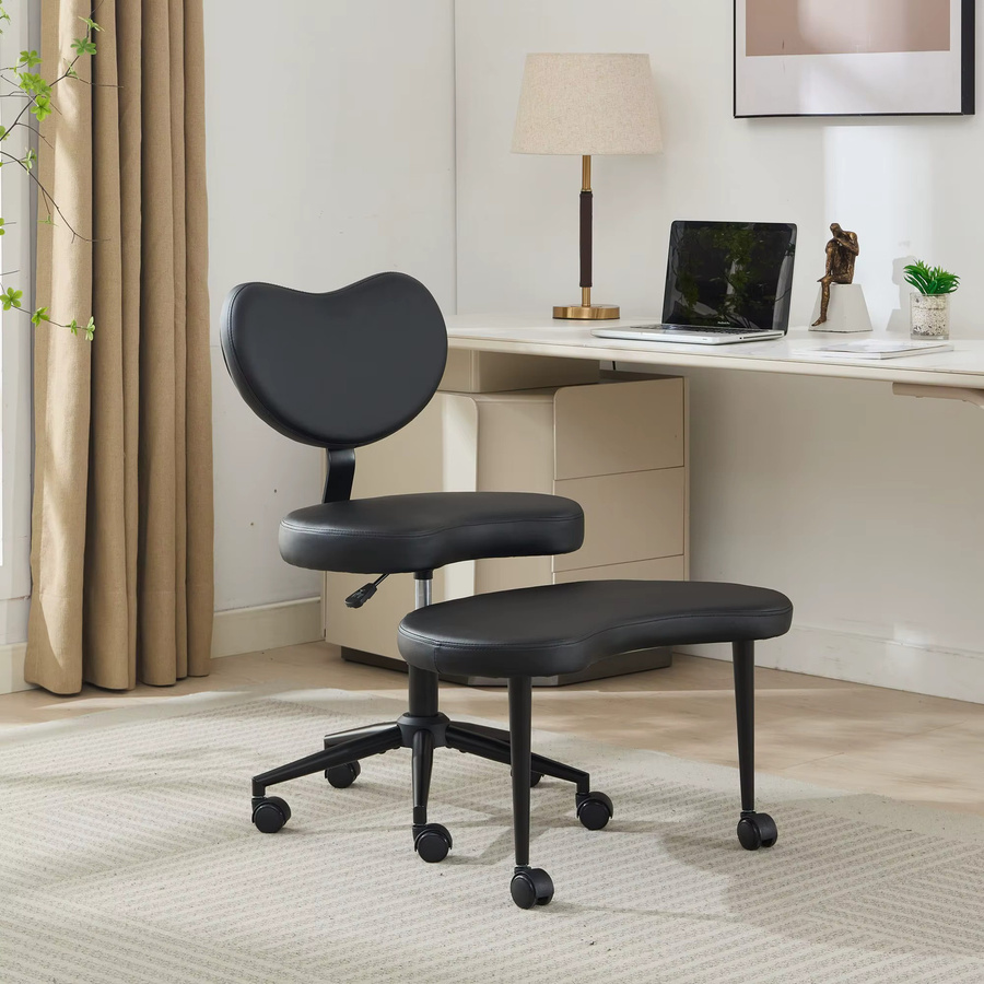 Svintora Knie-Bürostuhl Plus in Schwarz mit Rollen, Meditationsstuhl aus Kunstleder mit Lendenwirbelstütze und verstellbarem Hocker für Home-Office und aktives Sitzen - Bild 2
