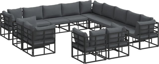 vidaXL Garten-Sofa-Set 13-teilig in U-Form mit Tisch und Kissen, Schwarz, Aluminium - Bild 1