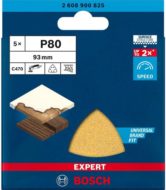 Bosch Expert C470 Deltaschleifpapier gelocht Körnung 80, 5 Stück, B: 9,3 cm x B: 9,3 cm - Bild 2