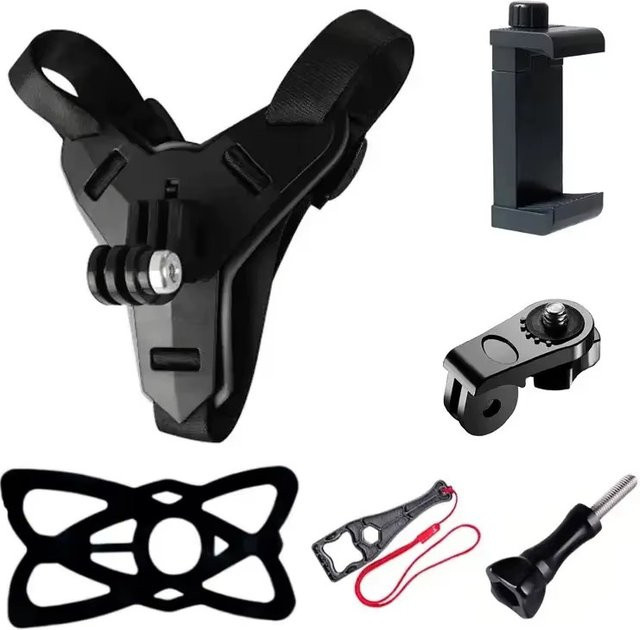 Motorrad Helm Halterung in Schwarz für GoPro Hero 13 12 11 10 9, Smartphone und DJI OSMO Action 5Pro 4 3 sowie Insta360 X4 X3 X2 - Bild 1