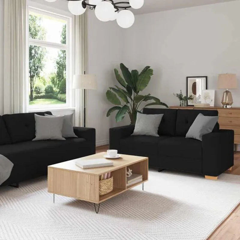 Vidaxl Schlafsofa Set aus Stoff und Metall in Schwarz mit 3 Kissen im modernen Design - Bild 1