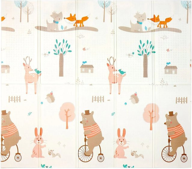 CCLIFE Krabbelmatte für Babys und Kinder mit Tier- und Traumstadt-Motiv, faltbar und wasserdicht, B/B/H: 196 x 176 x 1 cm, Mehrfarbig - Bild 1