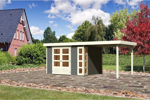 Karibu Holz-Gartenhaus Sölve in Terragrau mit Flachdach und modernem Design, B: 298 cm, T: 242 cm, H: 210 cm - Bild 1