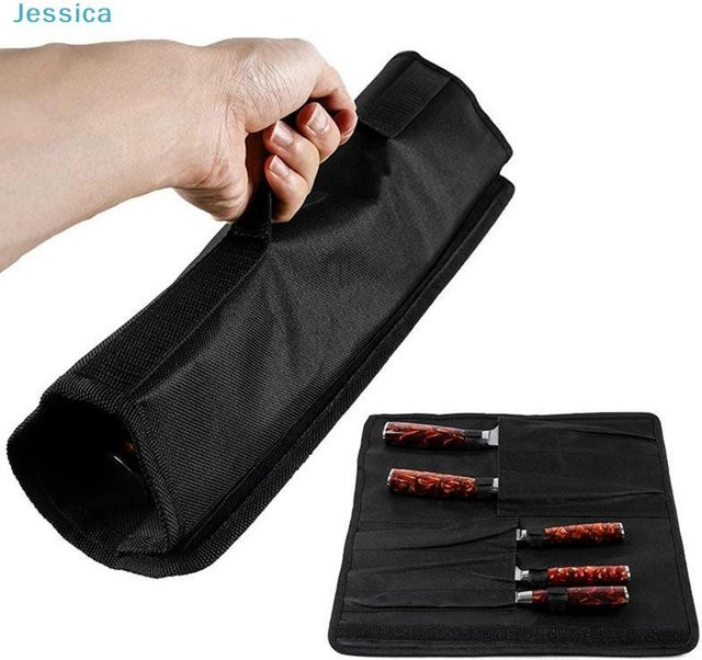 Roll-Up Messertasche von Binchi Fitness in Schwarz mit mehreren Schlitzen für Küchenmesser und Outdoor-Werkzeuge - Bild 1