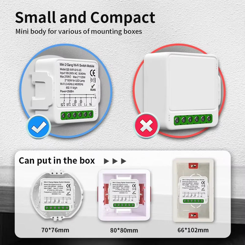 TNCE Smart DIY MINI Modul für Lichtvorhang und Dimmer, Tuya WIFI oder Zigbee Schalter mit 2-Wege-Steuerung, Farbe Weiß, kompatibel mit Alexa und Google Home - Bild 2