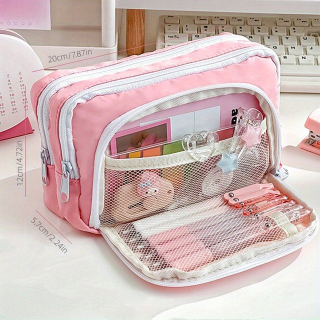 Mehrschichtiges Kawaii Federmäppchen mit großem Fassungsvermögen als niedliche Stifthaltertasche für Schüler in Blau oder Pink - Bild 1
