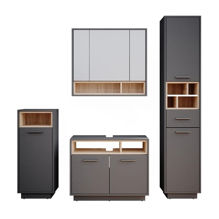 Vicco Badmöbel-Set Beatrice in Anthrazit mit Spiegelschrank, Waschtisch und Hochschrank - Bild 3
