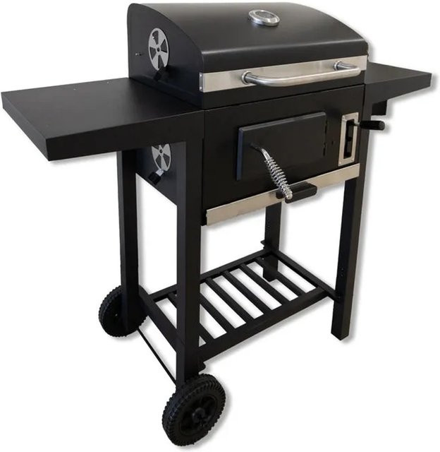 Schweng Manual Holzkohlegrill mit Doppel-Seitenablagen und Trolley in Schwarz - Bild 1