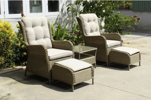 Garden Pleasure Valencia Gartenmöbel Set aus Rattan und Metall in Braun mit Polsterkissen und Ottoman - Bild 2