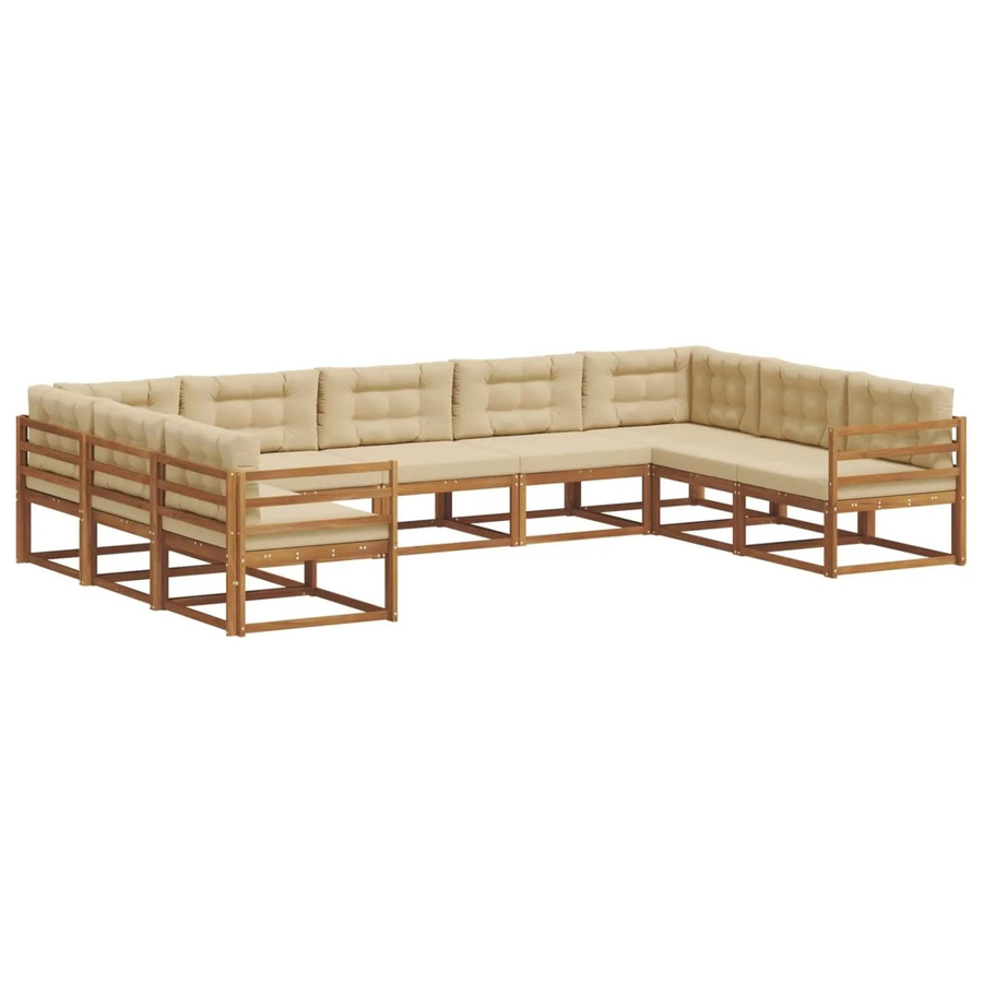 vidaXL Outdoor-Sofagarnitur 9-teilig in U-Form aus Akazienholz mit Kissen, Farbe Natur und Beige - Bild 2