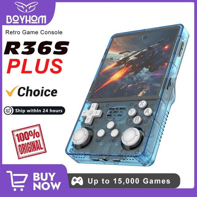 BOYHOM R36 Plus Retro Handheld-Spielekonsole mit 4 Zoll IPS-Bildschirm und Linux 64-Bit-System in Rot Transparent - Bild 1