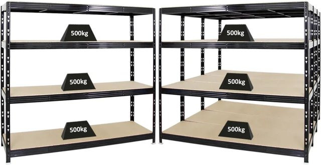 PROREGAL Rhino Profi Schwerlastregal Set aus 4 Einheiten, Schwarz, 4 Ebenen mit MDF-Holzplatten, H x B x T: 180 x 200 x 60 cm - Bild 1