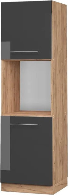 Vicco Herdumbauschrank Fame-Line in Anthrazit Hochglanz und Goldkraft Eiche mit offenen Regalen, Breite: 60 cm, Tiefe: 58 cm, Höhe: 206 cm - Bild 1