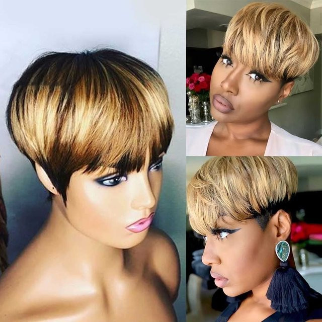 Lolely Dream Pixie Bob Perücke, Schwarz bis Braun Ombre, Echthaar - Bild 1