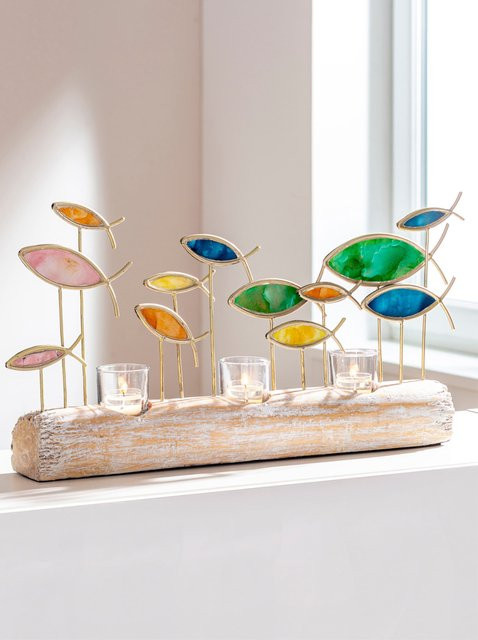 Kerzenhalter von Heine Home in Multicolor aus Albasiaholz, Glas und Metall - Bild 1