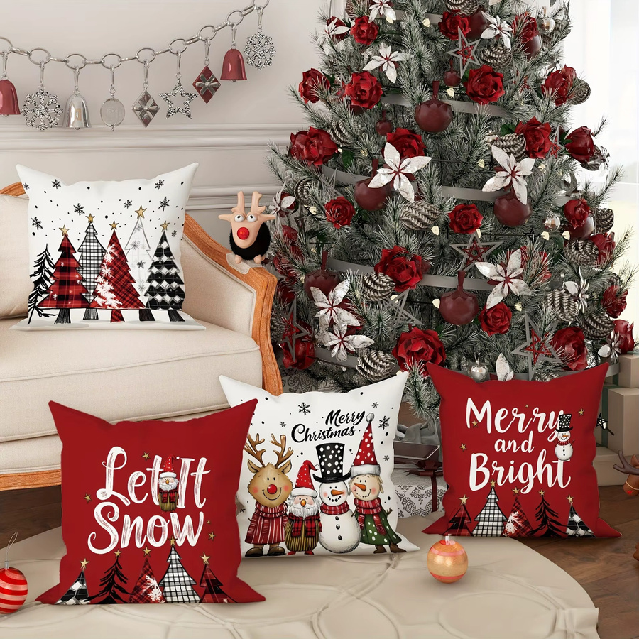 VIKAMA Weihnachtskissenbezug mit Schneeflocken und Weihnachtsbaum Motiv, mehrfarbig, B/T/H: 30 x 30 x 2 cm - Bild 2