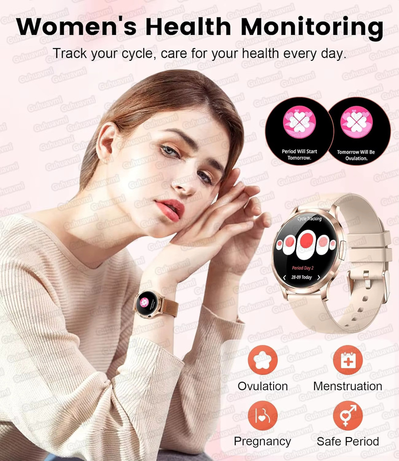 GUHUAVMI Smartwatch, Silber, Milanaise, 1,32 Zoll, Damen - Bild 4