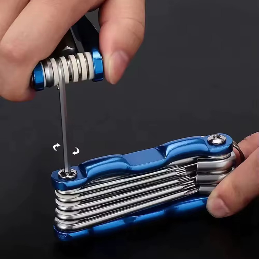 Ninth World Inbussatz aus Metall in Blau, tragbarer zusammenklappbarer Sechskant- und Torx-Schraubenschlüssel im metrischen System - Bild 4