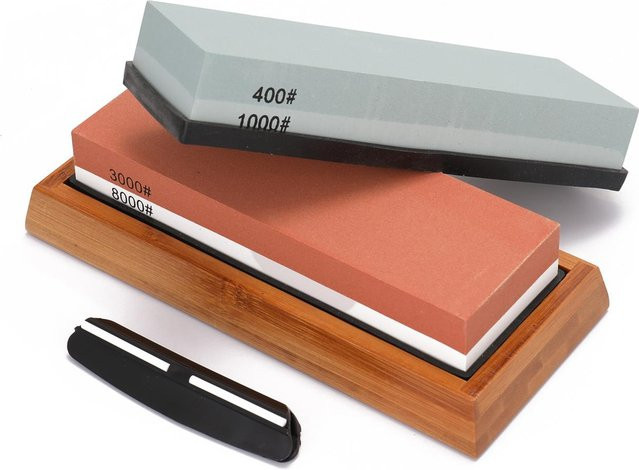 Aimo Premium Wetzstein Schärfstein Set mit rutschfestem Sockel in Grau - Bild 1
