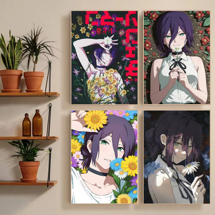 MINISO Anime Chainsaw Man Poster Aufkleber mit Blumenmuster in Mehrfarbig, Wasserdicht und Selbstklebend - Bild 3
