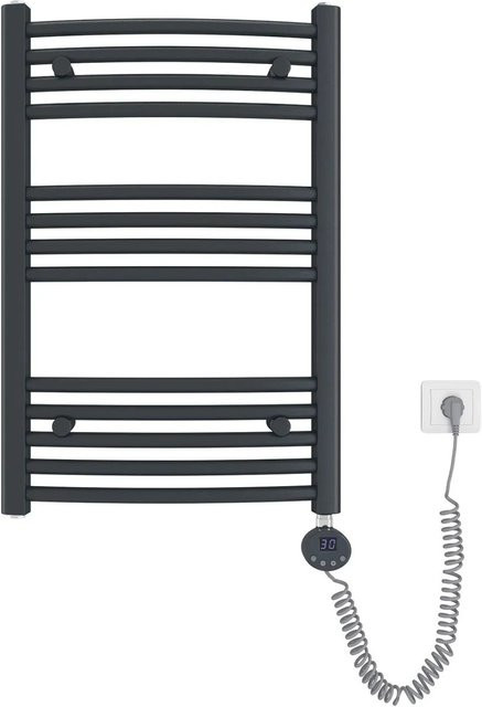 Emke Elektrischer Badheizkörper Gebogen mit Thermostat und Heizstab in Anthrazit B: 75 cm, H: 50 cm, 300W - Bild 1