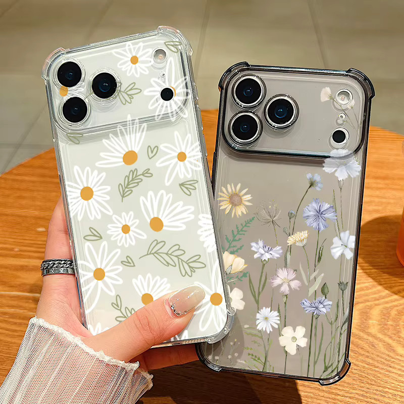 MOESOE Handyhülle mit Blumen-Druck für iPhone 17 16 15 14 13 12 11 Pro Max, stoßfeste transparente Softcase-Schutzhülle mit Kartensteckplatz - Bild 1