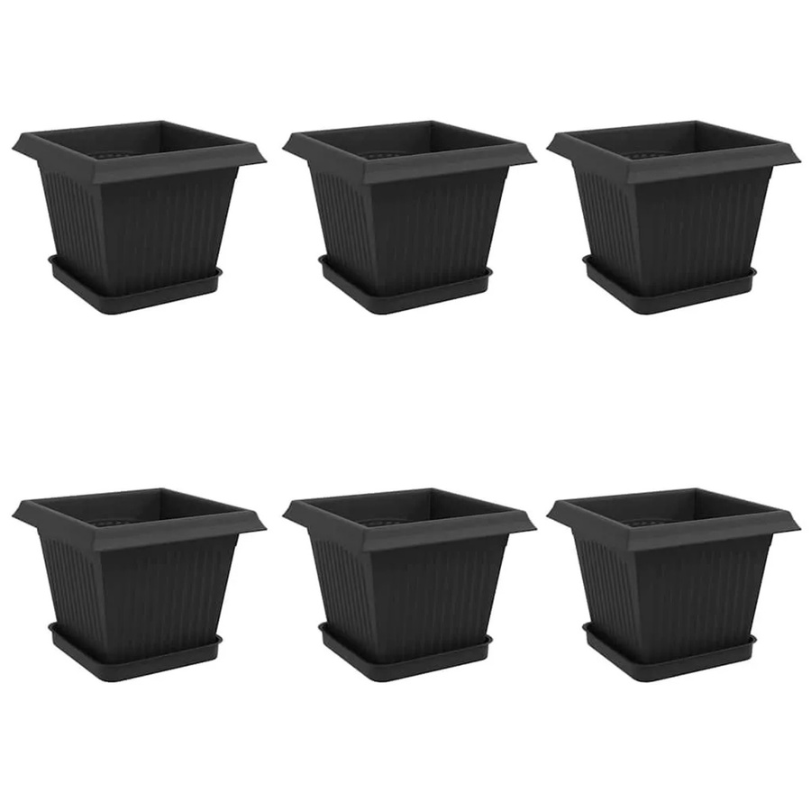 6er Set vidaXL Blumentöpfe aus Kunststoff in Schwarz, B/T/H: 20 x 20 x 16 cm - Bild 2