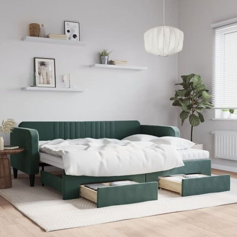 Vidaxl Funktionsbett aus Samt und Metall als ausziehbares Tagesbett mit Schubladen in Grün, B/T/H: 90 x 200 cm - Bild 1