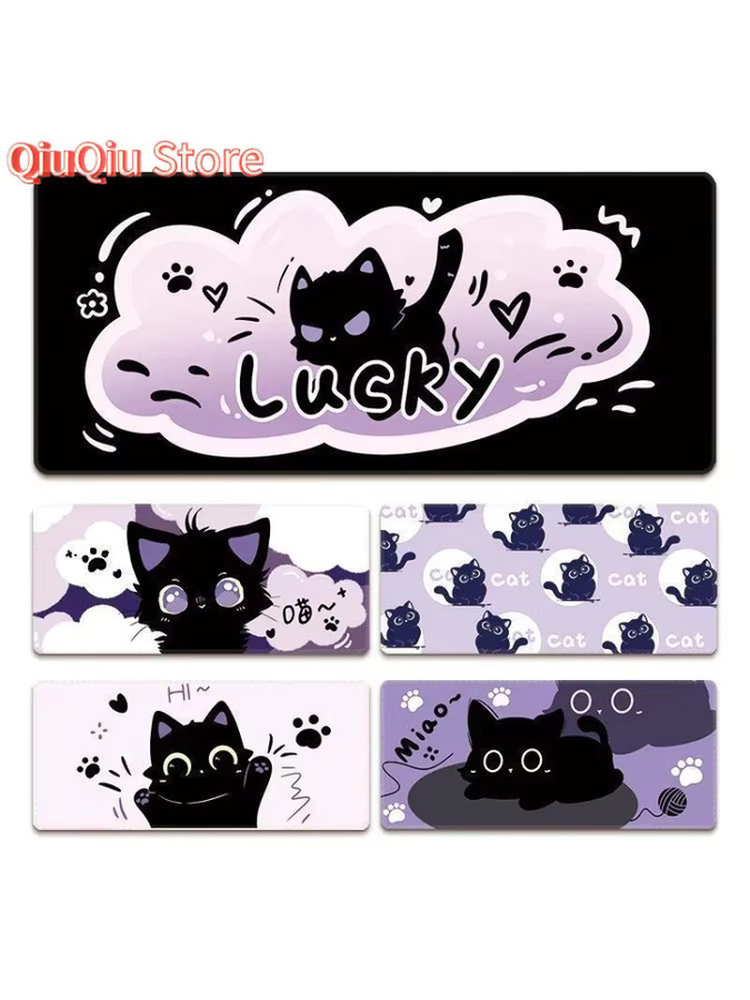 Potdemiel Mauspad mit süßem schwarzem Katzen-Cartoon-Design in Schwarz - Bild 3