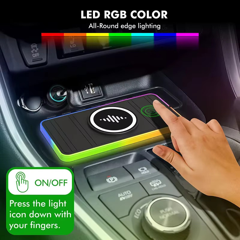 XIKCU Magnetisches kabelloses Auto-Ladegerät mit RGB-Licht und rutschfester Ladestation in Schwarz Multicolour für iPhone 17 16 Samsung Xiaomi und AirPods mit Schnellladefunktion - Bild 2