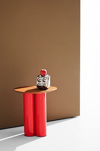 Remi Beistelltisch Pastill mit runder Platte in Walnuss und Ash, B/T/H: 45 x 35 x 48 cm - Bild 1