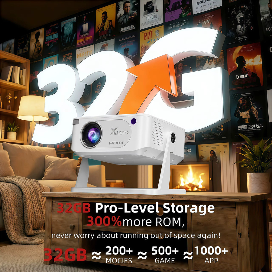 XNANO HA109 Tragbarer LED-Projektor mit Android 11 System, 720P 4K Video Unterstützung, 200 ANSI Lumen, WiFi 6 und Bluetooth 5.0 inklusive Gimbal-Halterung für dein Heimkino - Bild 4