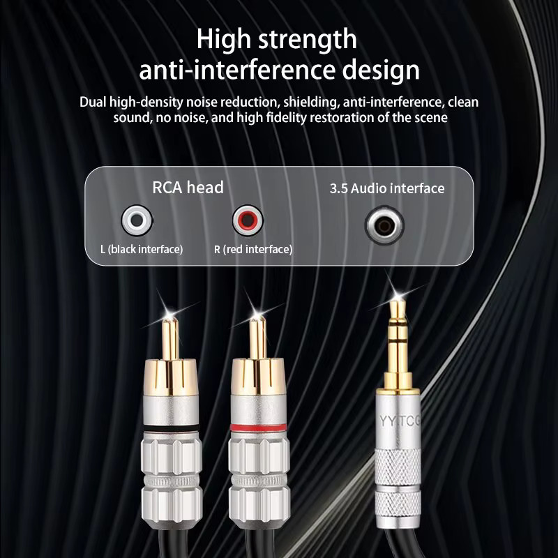 YYTCG-CM Aux-Kabel-Adapter 3,5 mm auf 2 RCA in Schwarz für TV, PC, Verstärker und Heimkino-Lautsprecher - Bild 3