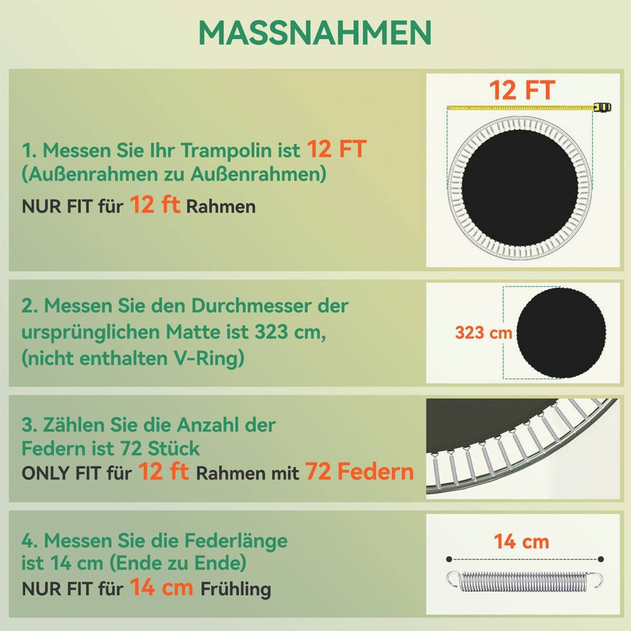 SPORTNOW Trampolin Sprungtuch als Ersatzmatte, Durchmesser: 323 cm, Schwarz oder Orange - Bild 3