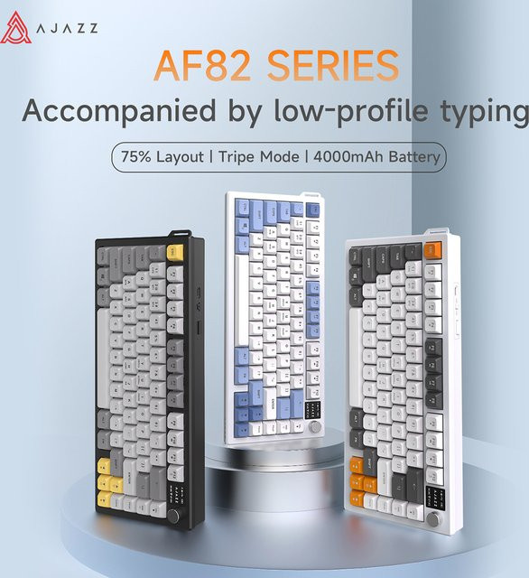 AJAZZ AF82 Kabellose Tri-Modus Dünnschicht-Tastatur mit RGB, Multimedia-HD-Bildschirm und Lautstärkeregler in Schwarz - Bild 1