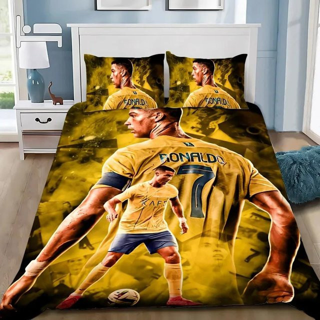 Flylo Ronaldoo Bettwäsche-Set Fußball Cr7 mit Bettbezug und Kissenbezug, Gelb, B/H: 135 x 200 cm - Bild 1