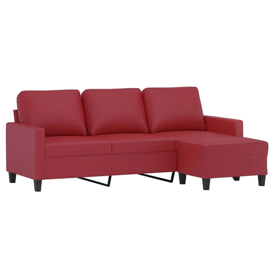 vidaXL 3-Sitzer-Sofa mit passendem Hocker in Weinrot aus Kunstleder mit Armlehnen - Bild 2