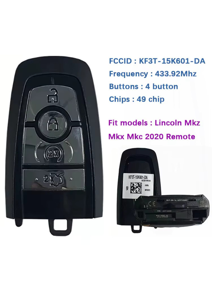 QZKJ Smart Key Ersatzfernbedienung für Lincoln 4-Tasten, 433,92MHz FSK, KF3T-15K601-DA, Schwarz - Bild 5