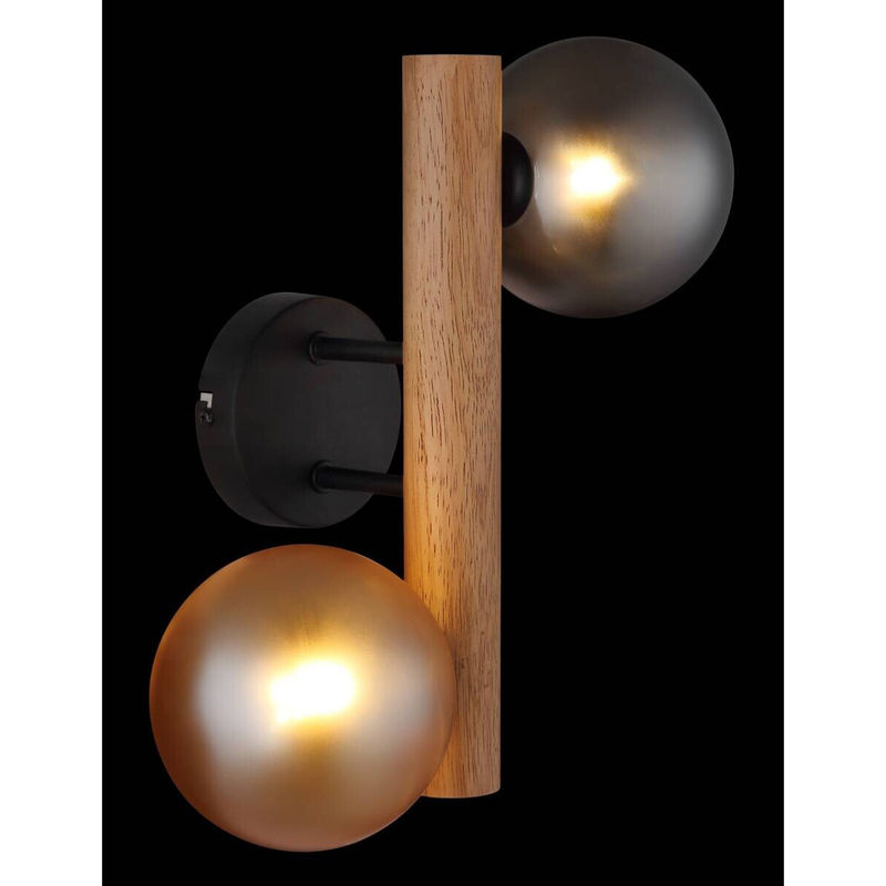 Globo LED-Wandleuchte aus Metall und Holz mit Glaskugeln in Dunkelbraun und Amber, H x B: 32 x 16,5 cm - Bild 3