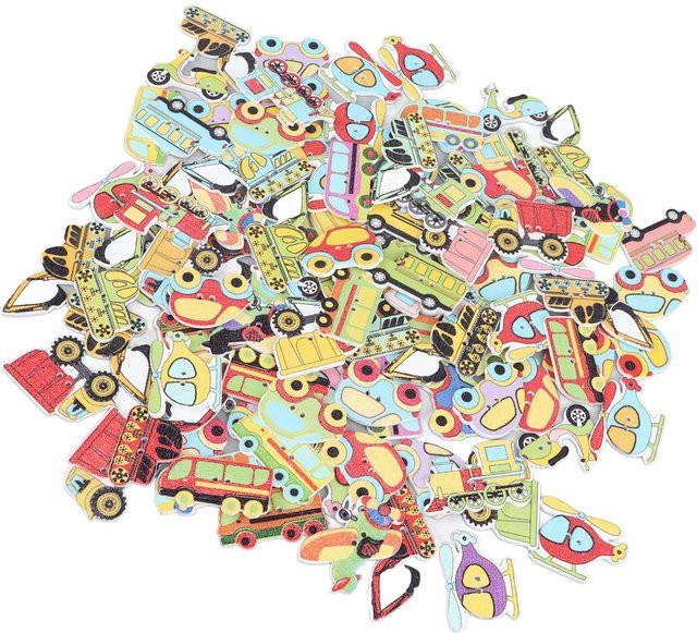 100 Stück GoolRC Bastelknöpfe aus Holz in verschiedenen Farben im Cartoon-Fahrzeugstil - Bild 1