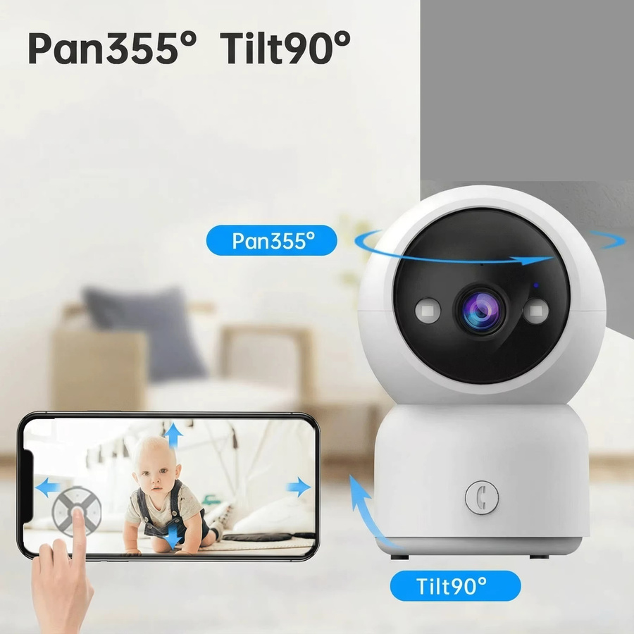 NINIVISION 5MP Video-PTZ-Kamera in Weiß mit Ein-Klick-Anruftaste, automatischer Verfolgung und Farbnachtsicht für Heimsicherheit und Babymonitor - Bild 3