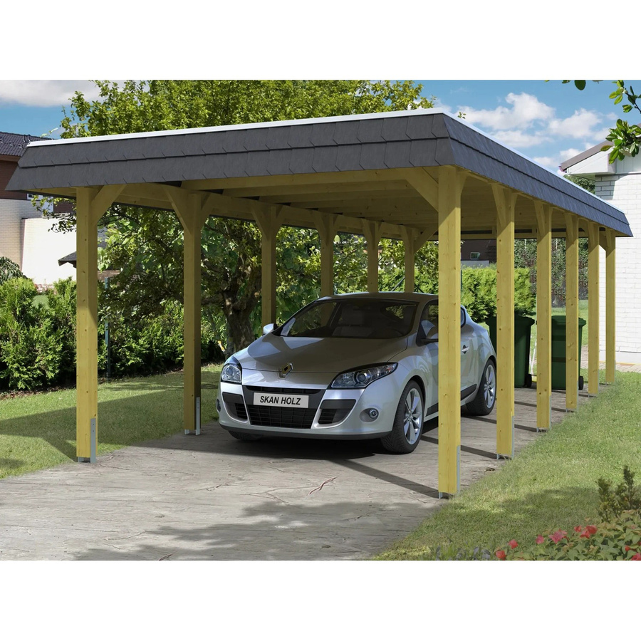 Skan Holz Carport Spessart grün mit schwarzer Blende B/T: 345 x 893 cm und einer Firsthöhe von 241 cm - Bild 2