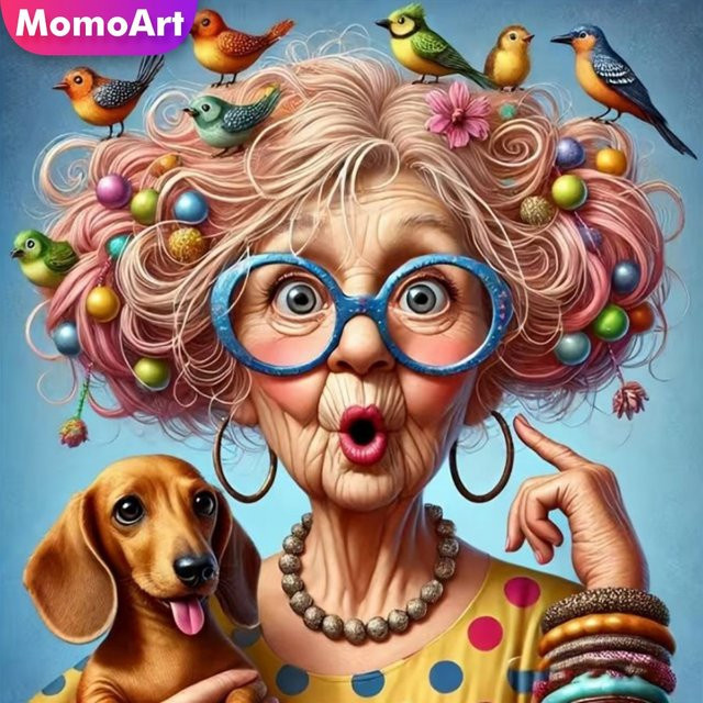Momoart Diamantmalerei Porträt Alte Frau, Bastelset, Bunt / Mehrfarbig - Bild 1