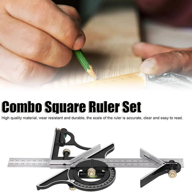 3-in-1 Edelstahl T-Winkelmesser und verstellbarer Kombinationswinkelmesser mit Goniometer in Silber - Bild 1
