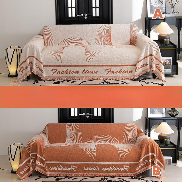 Reversibler Chenille Sofabezug von Super Six in Cremefarben, tierhaarabweisende Sofadecke für alle Jahreszeiten, B/B: 180 x 130 cm - Bild 1